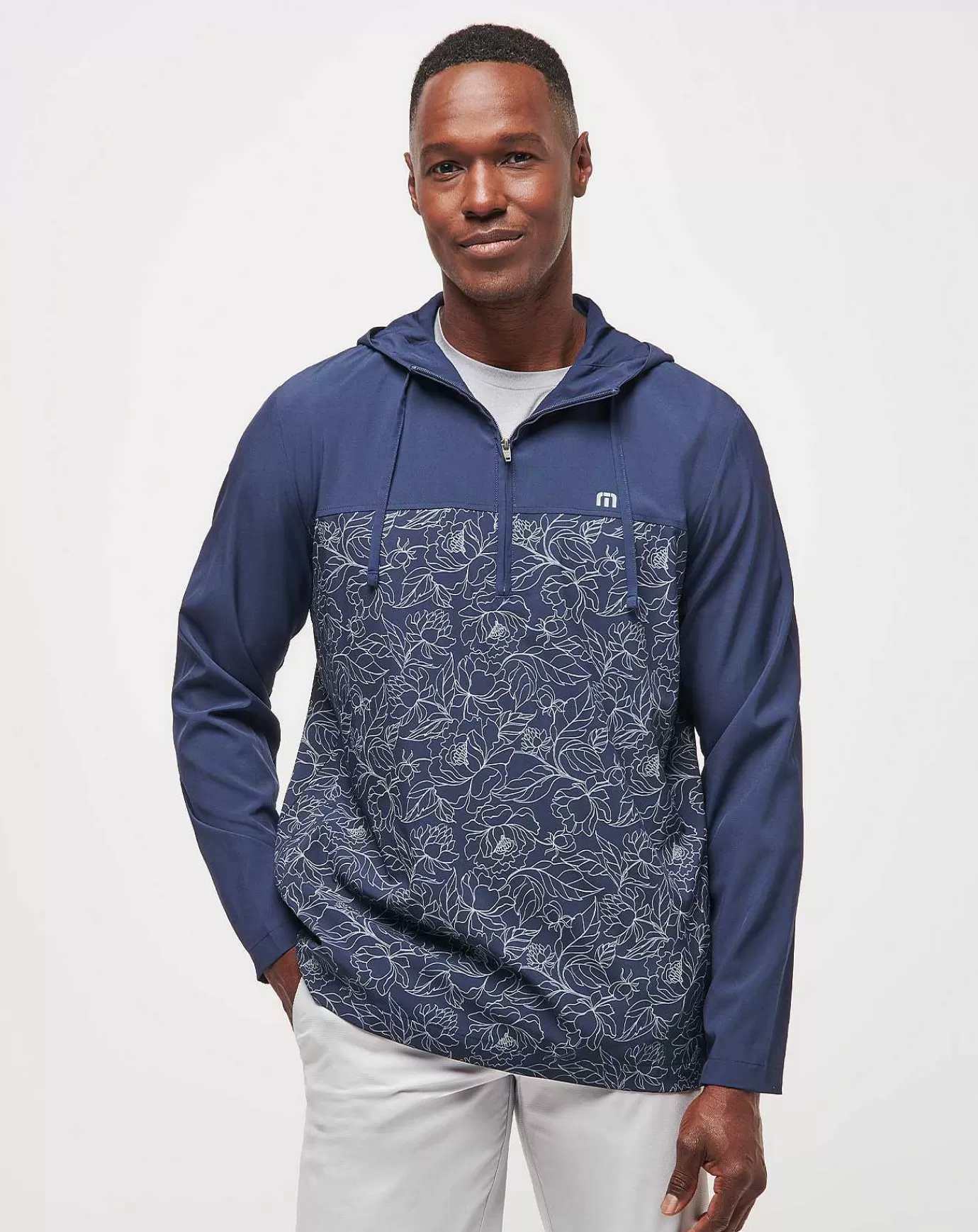 Shop Travis Mathew Blooming Orchid Quarter Zip Hoodie Total Eclipse