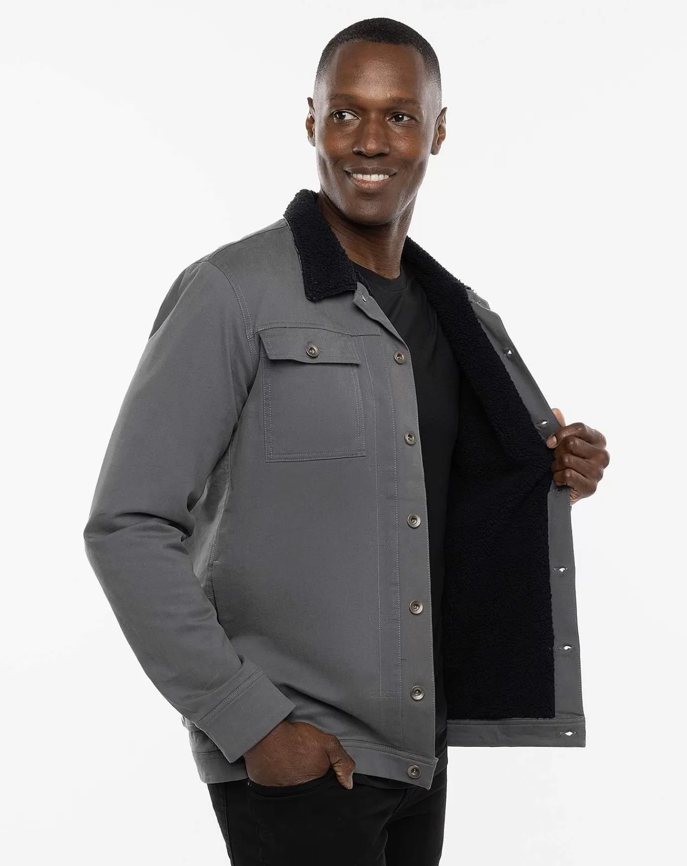 New Travis Mathew Cloud Denim Sherpa Jacket Grey Pinstripe