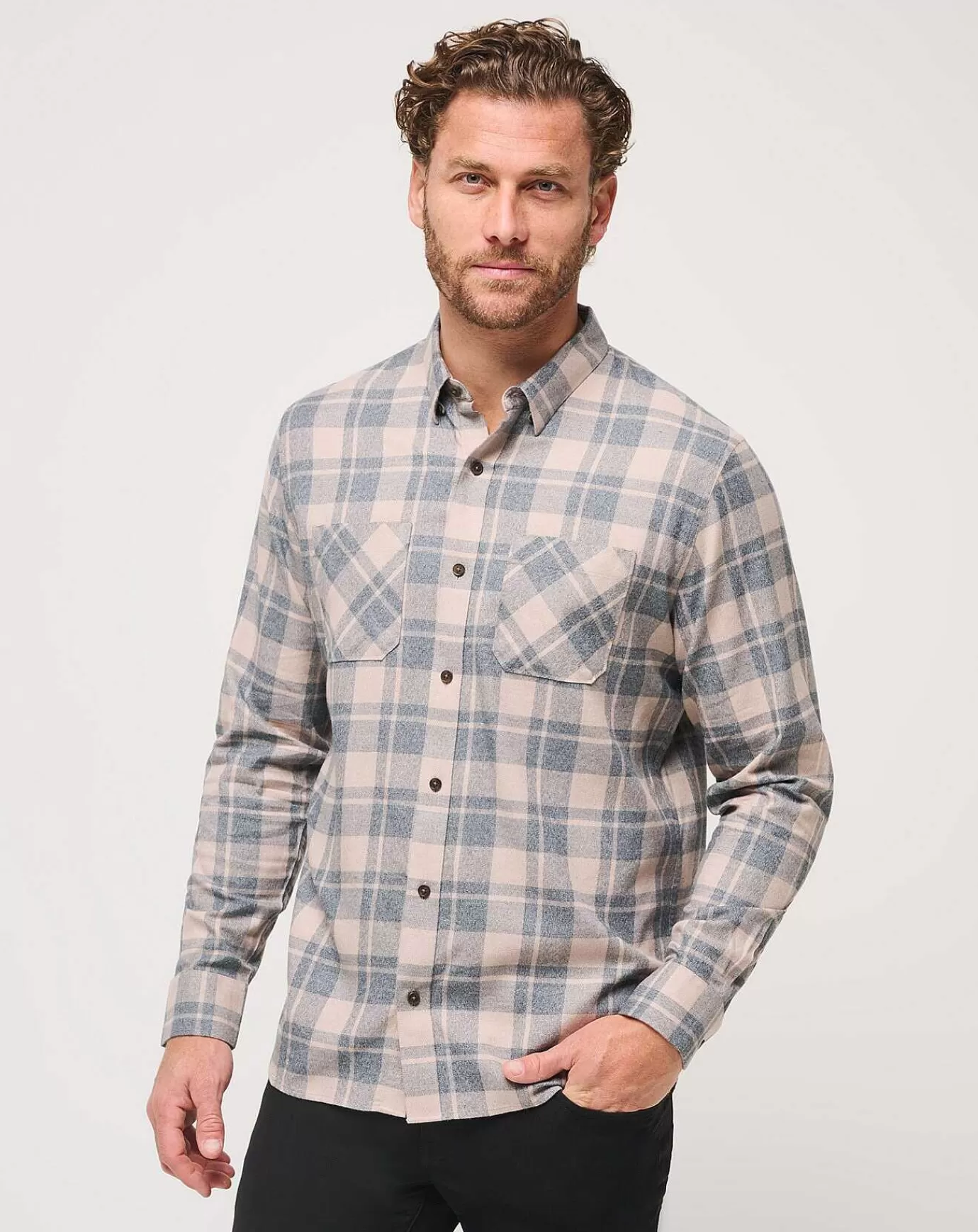 Online Travis Mathew Cloud Flannel Plaid Button-Up Portabella/Black