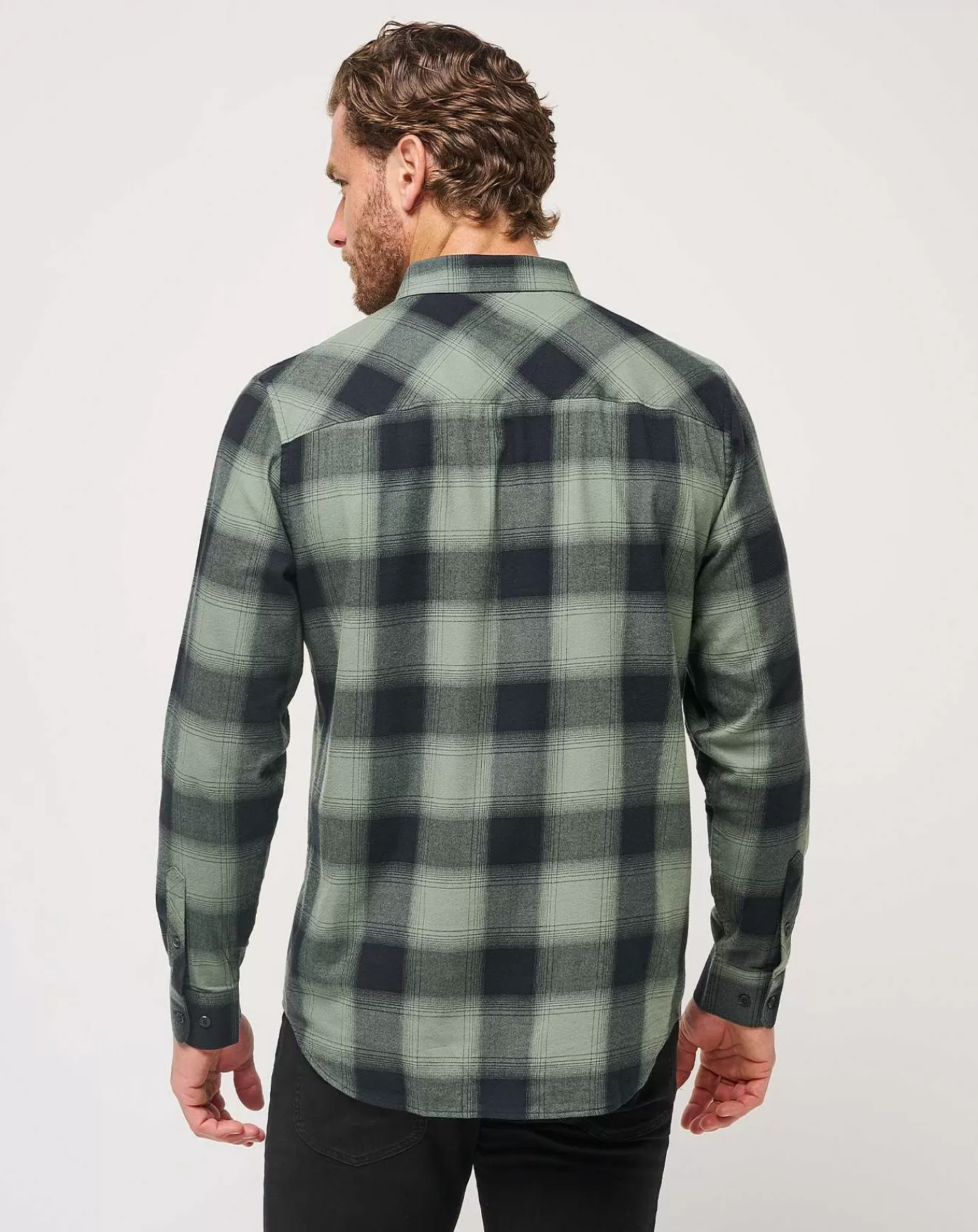 Shop Travis Mathew Cloud Flannel Plaid Button-Up Black/Laurel