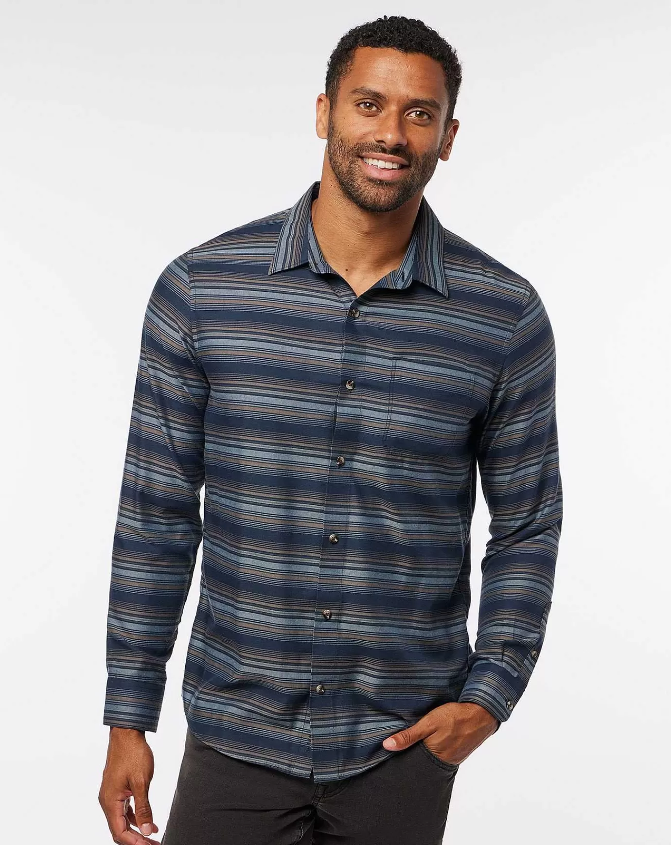 Clearance Travis Mathew Cloud Flannel Stripe Button-Up Total Eclipse/Portabella