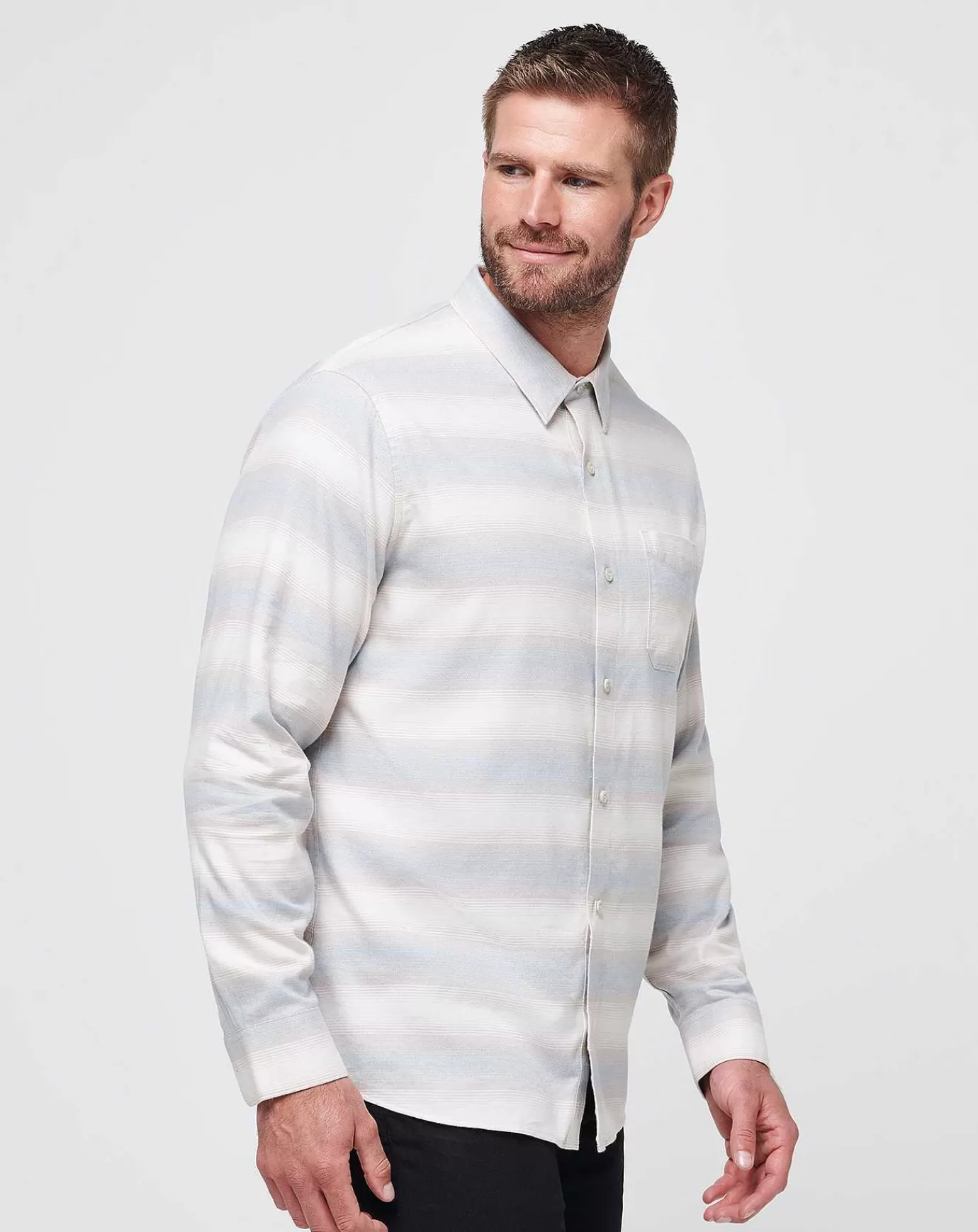 Flash Sale Travis Mathew Cloud Flannel Stripe Button-Up Moonbeam/Stellar Blue