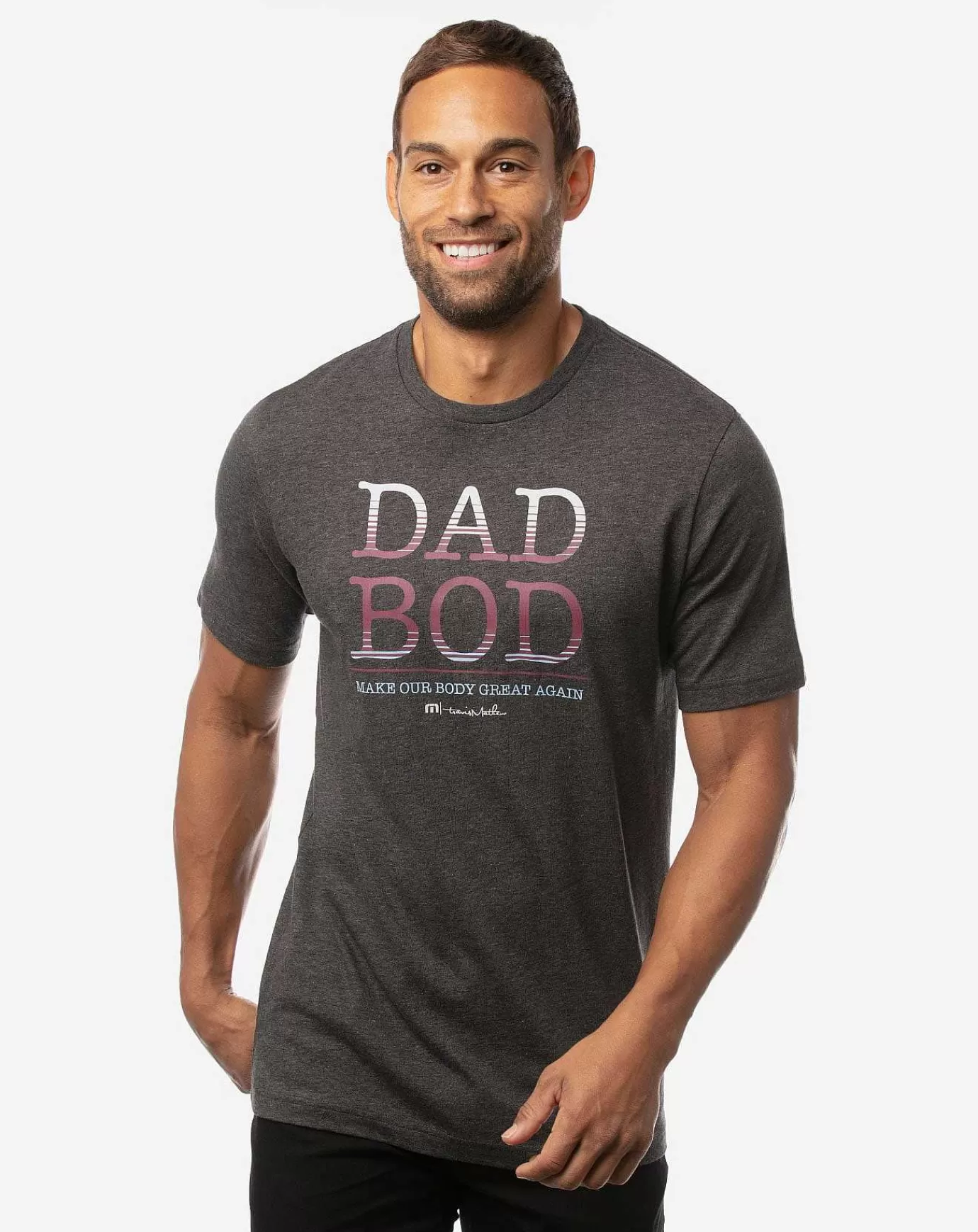 Fashion Travis Mathew Dad Bod 2.0 Tee Heather Grey Pinstripe