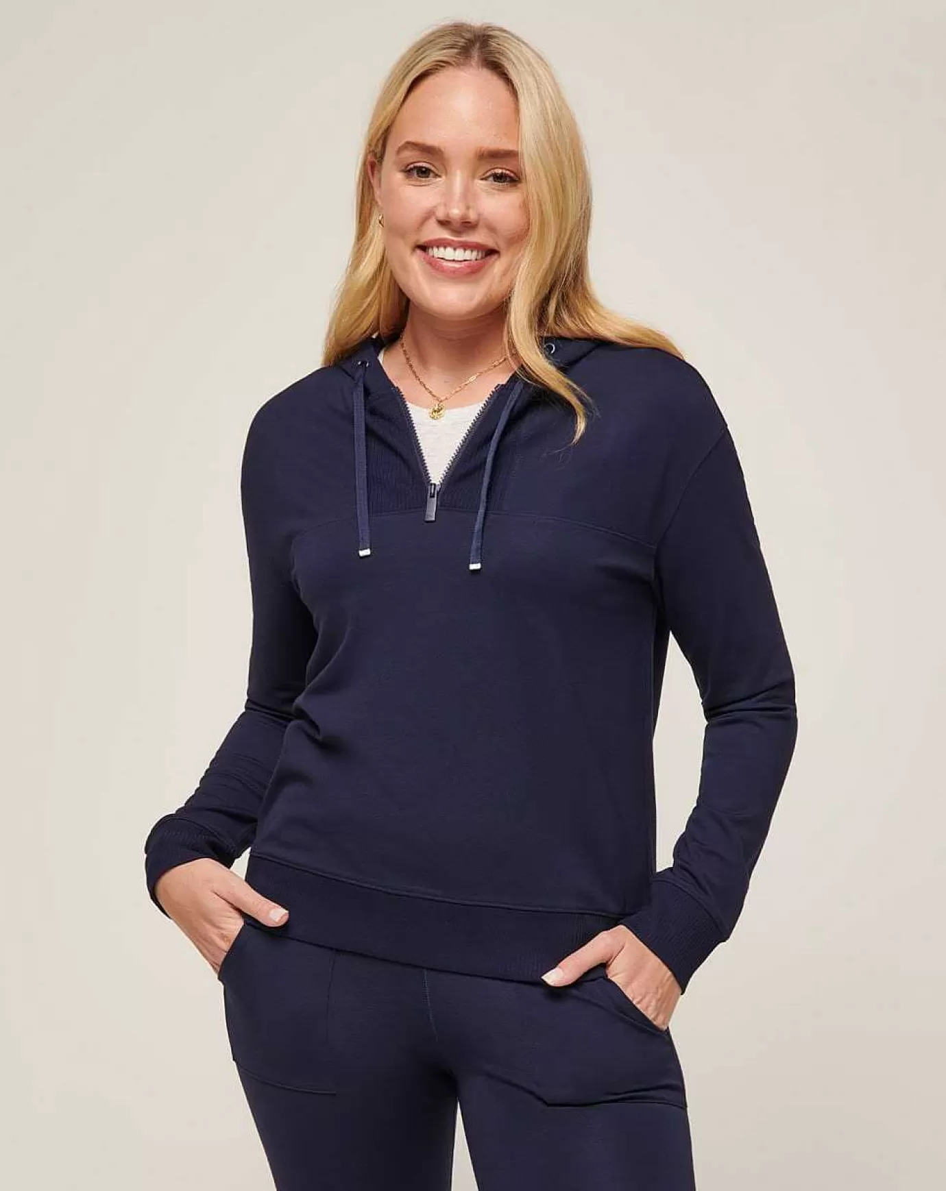 Fashion Travis Mathew Friday Ponte Half Zip Hoodie Navy