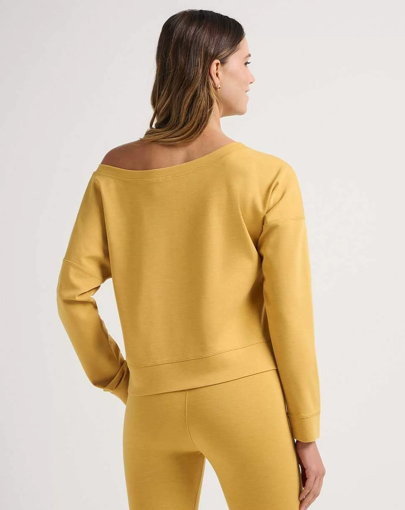 Flash Sale Travis Mathew Portugal Off The Shoulder Ponte Top Heather Bright Gold