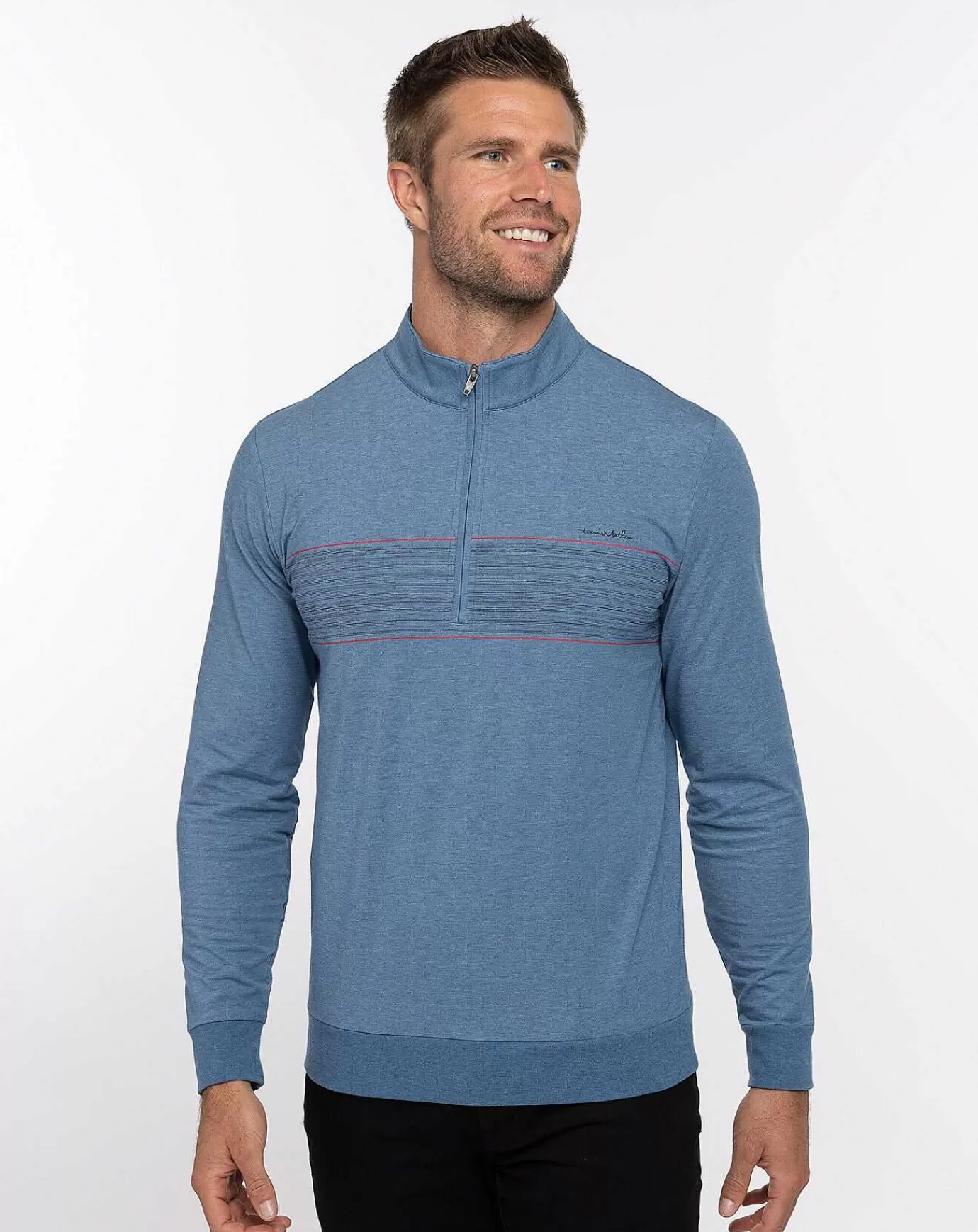 Store Travis Mathew Splash Of Color Quarter Zip Heather Mid Blue