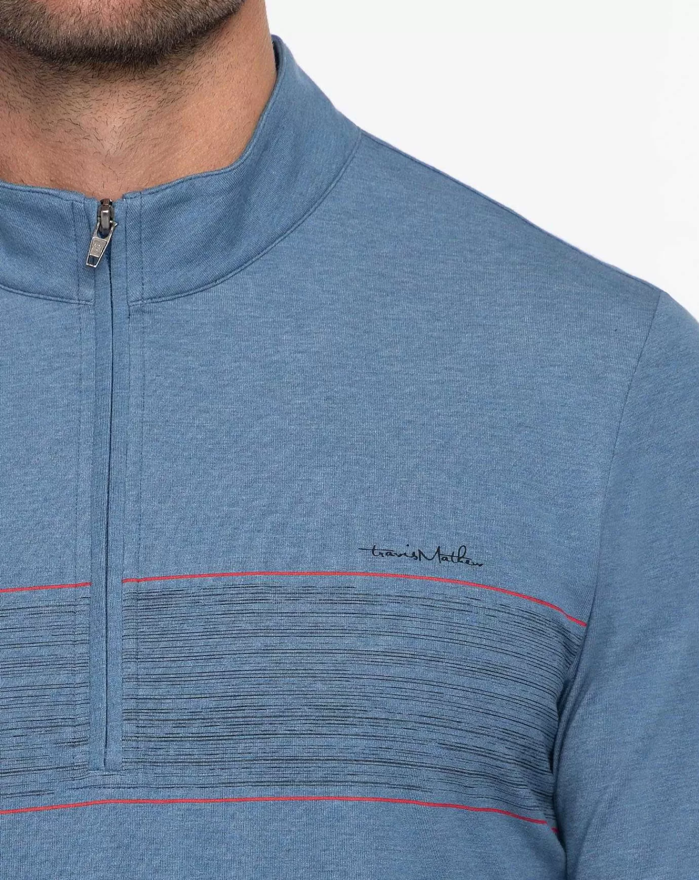 Store Travis Mathew Splash Of Color Quarter Zip Heather Mid Blue