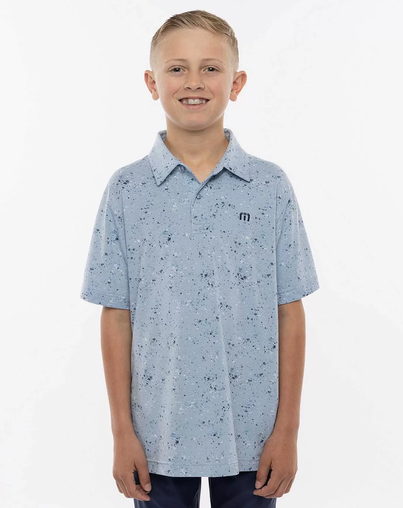 Best Travis Mathew Splatter Print Youth Polo Heather Ash Blue