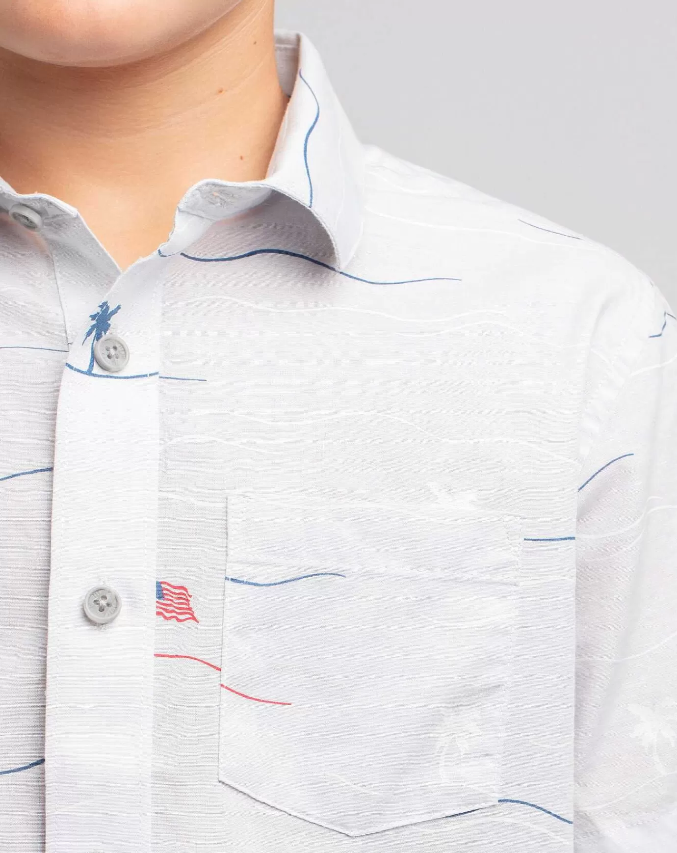 New Travis Mathew Star Spangled Banner Youth Button-Up Heather Microchip