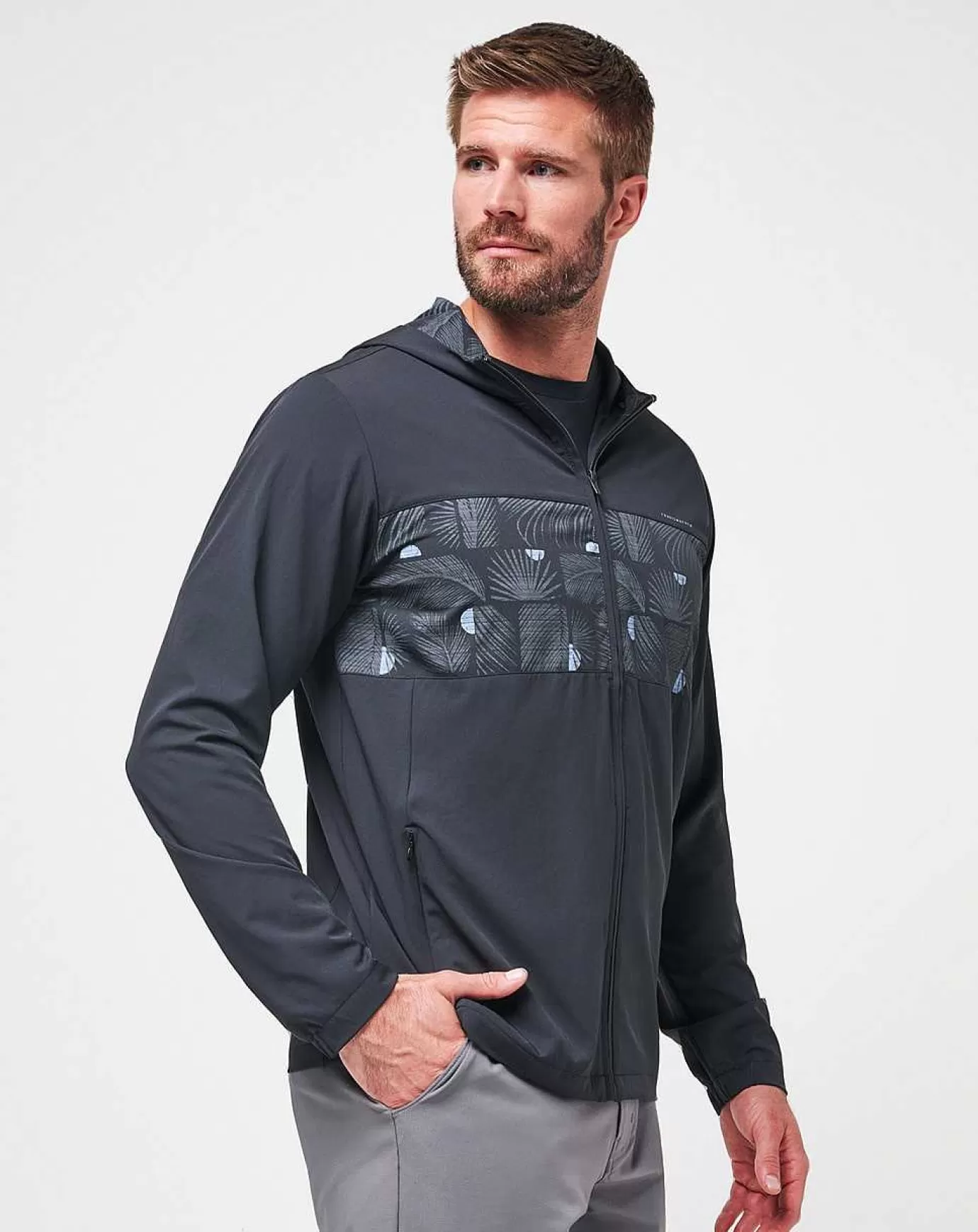 Cheap Travis Mathew Tech Hoodie Striped Full Zip Black