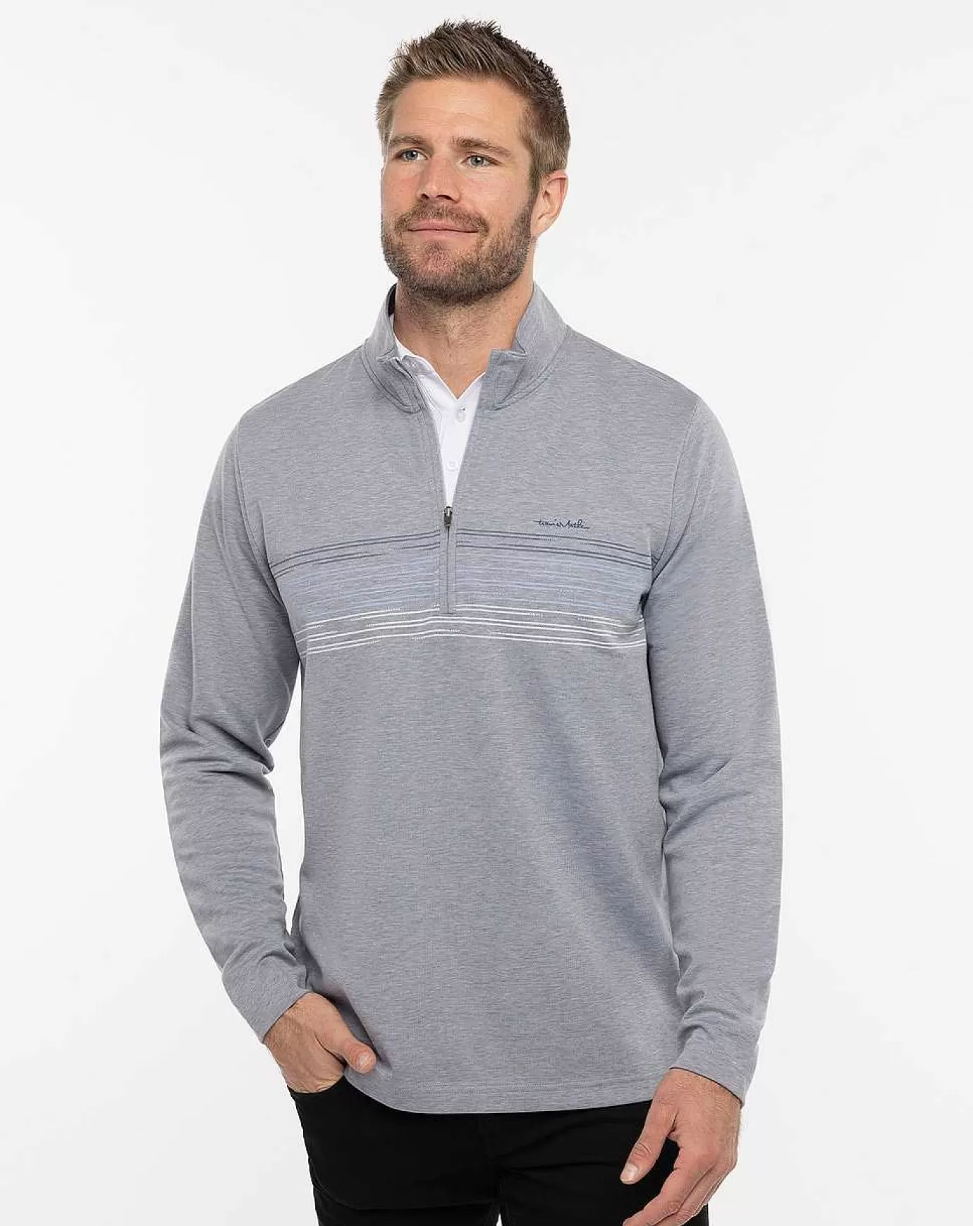 Outlet Travis Mathew Travel More Quarter Zip Heather Grey