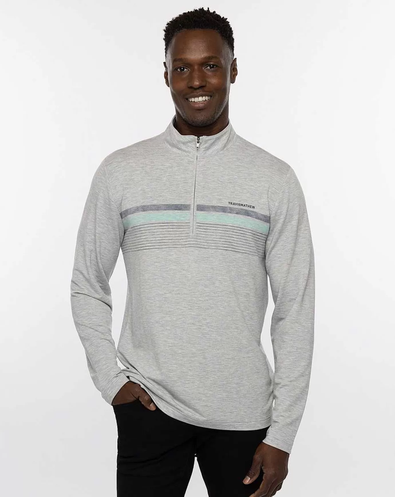 Discount Travis Mathew Twist Of Lime Quarter Zip Heather Light Grey