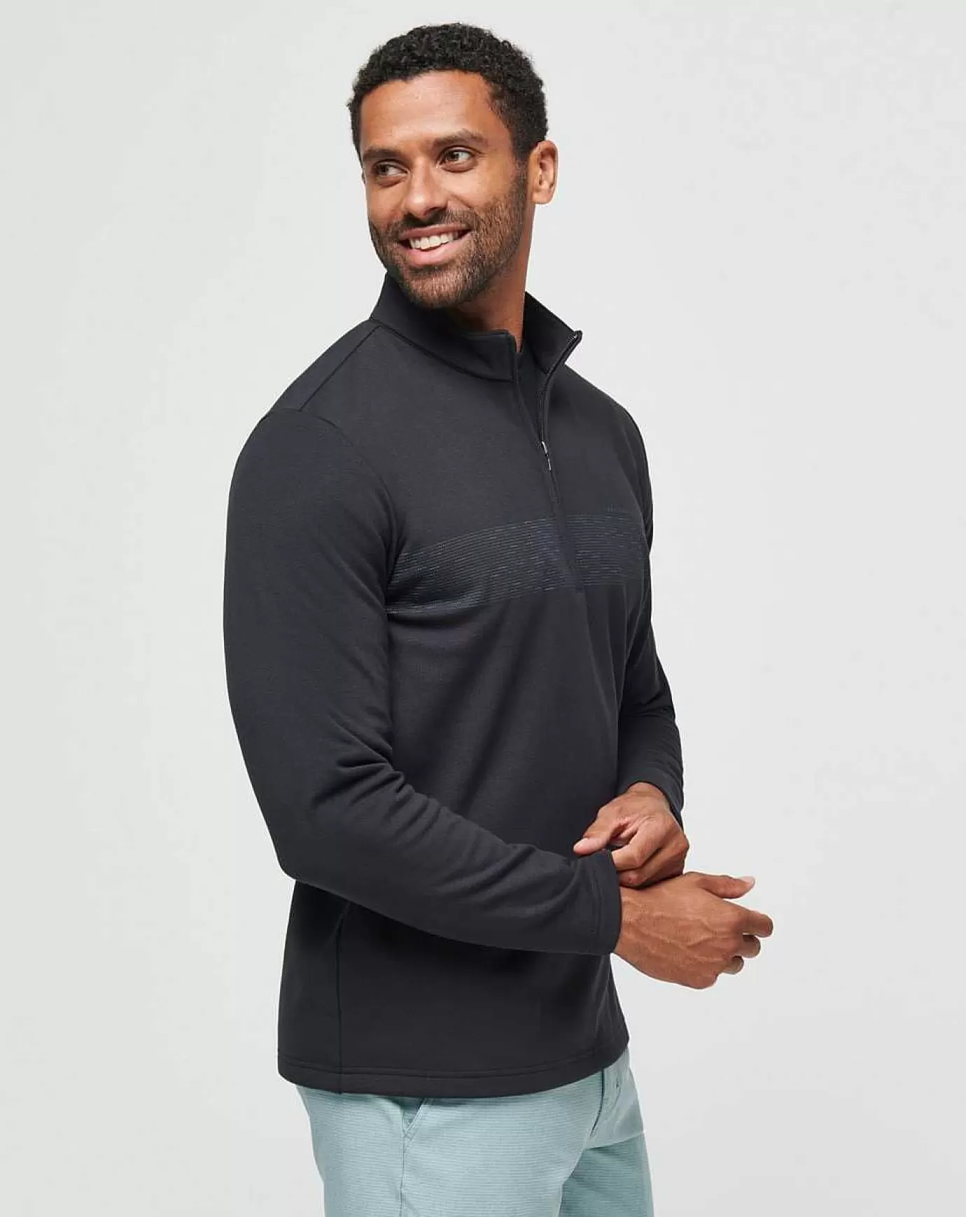 Clearance Travis Mathew Upgraded Chest Stripe Quarter Zip Black/Coronet