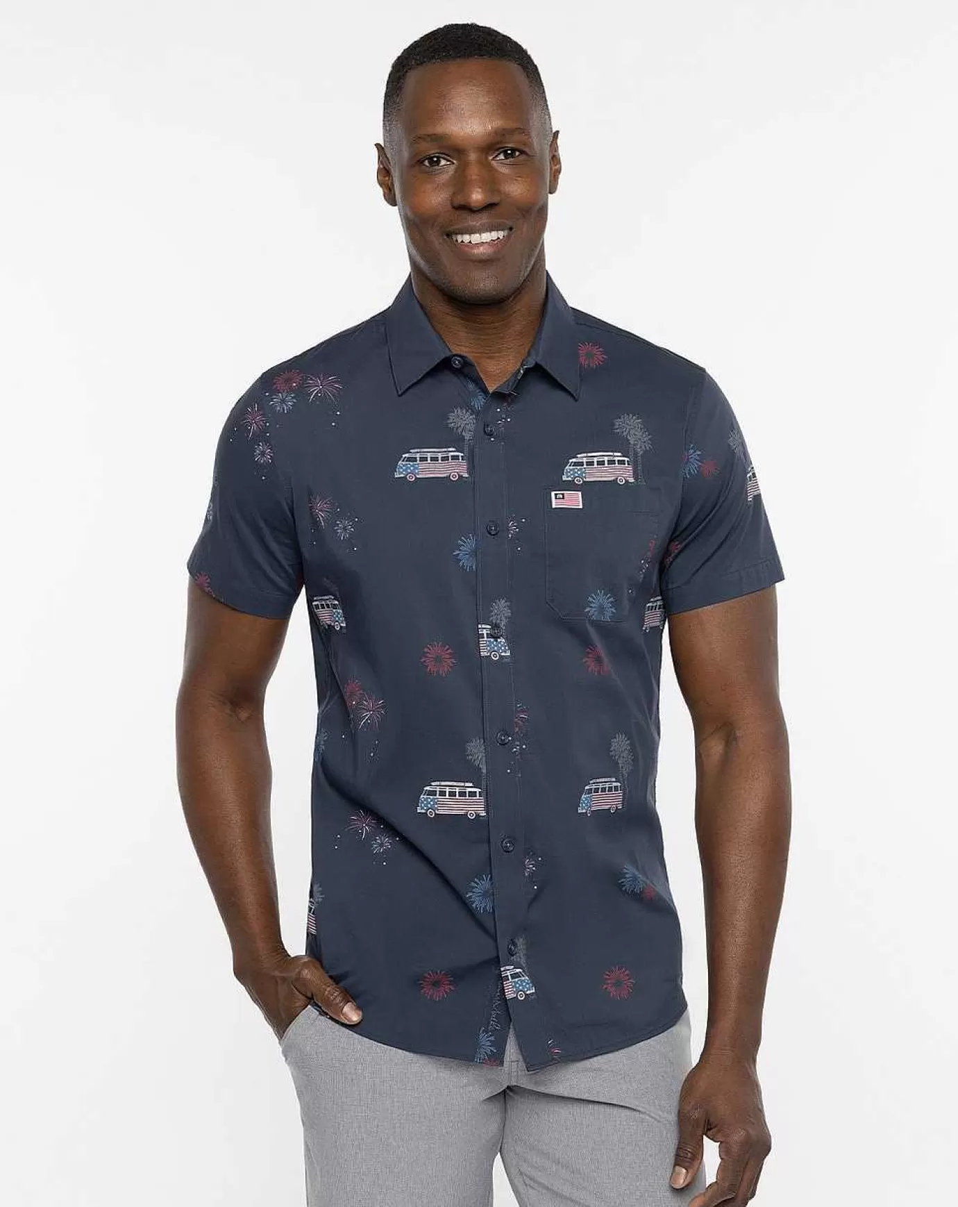 Best Sale Travis Mathew What Goes Up Button-Up Blue Nights